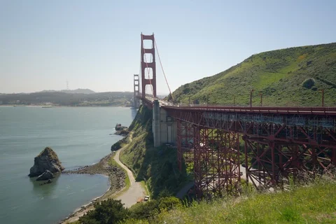 Empty Golden Gate Bridge San francisco monuments Stock Footage 128275599