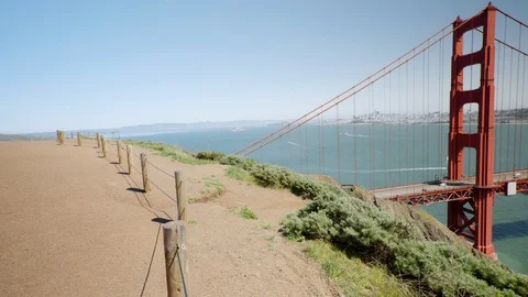 Empty Golden Gate Bridge vacant tourism in San francisco Stock Footage 128276724