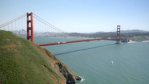 Empty Golden Gate Bridge vacant tourism in San francisco, covid 19 Stock Footage 128276779