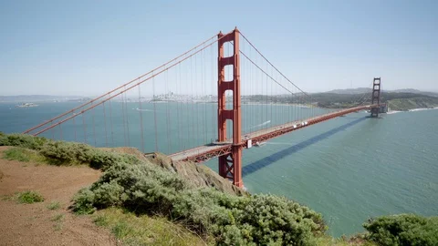 Empty Golden Gate Bridge vacant tourism in San francisco Stock Footage 128277068