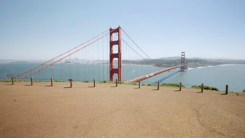 Empty Golden Gate Bridge vacant tourism in San francisco, covid 19 Stock Footage 128277124