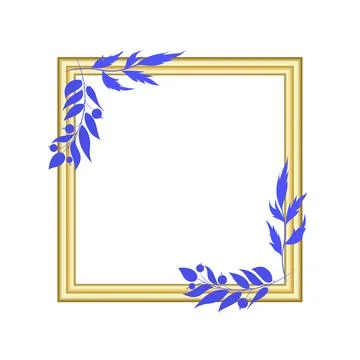 Empty golden picture frame on the wall mock up. Realistic square gold frame with Stock Illustration