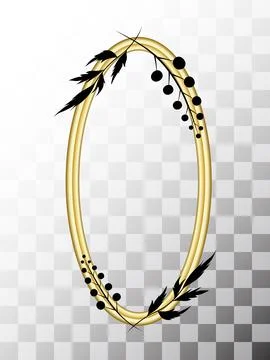 Empty golden picture frame on the wall mock up. Realistic oval gold frame with Stock Illustration