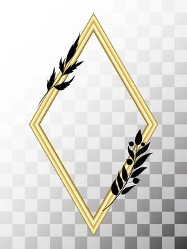 Empty golden picture frame on the wall mock up. Realistic rhombus gold frame Stock Illustration
