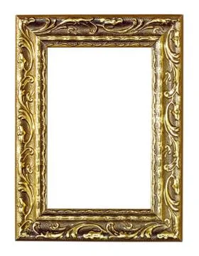 Empty golden vintage frame isolated on white background Stock Photos