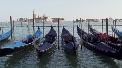 Empty Gondolas floating, venice with san giorgio maggiore in the background Stock Footage 295838719