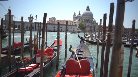 Empty gondolas in Venice, Italy during COVID-19 crisis Stock-Footage 130110462