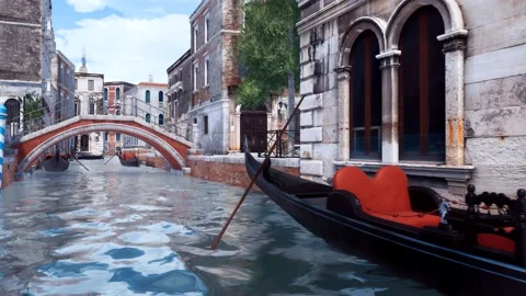 Empty gondolas on a water canal in Venice, Italy 4K Stock Footage 108608512