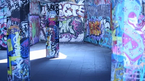 Empty graffit skate park in the day time Stock-Footage 98723967