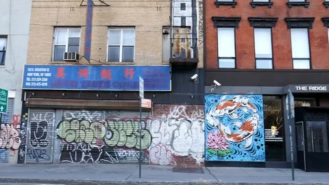 Empty Graffiti Covered Small Business Houston Street NYC Coronavirus Lockdown Stock-Footage 127328925