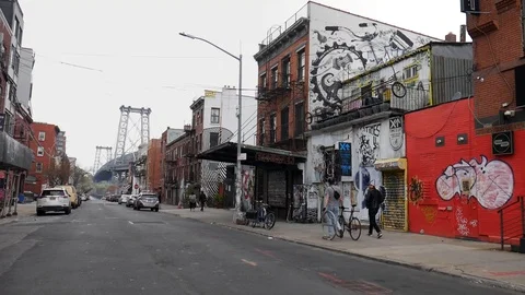Empty Graffiti Covered Williamsburg Brooklyn Street Coronavirus Pandemic Stock-Footage 128008316