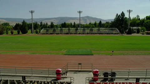 Empty Grandstand Seats at High School, Camera Pan Stock Footage 35284000