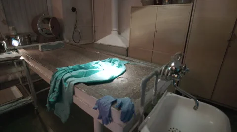 Empty granite table and sink in morgue Stock Footage 65154085
