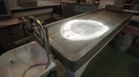 Empty granite table and sink in dead house Stock Footage 65154883