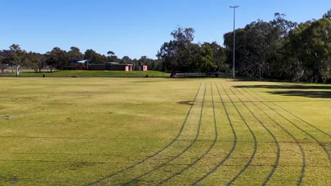 Empty Grass Running Track and Sports Field in Rural Australia Stock Footage 341301497