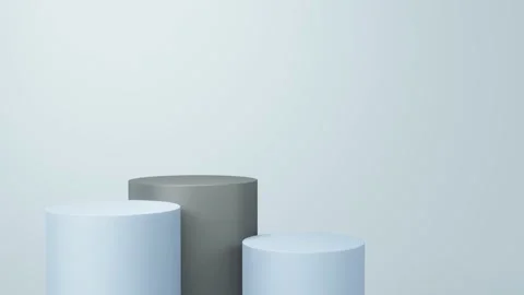 Empty gray and blue cylinder podium floating on white copy space background. Vídeos de archivo 158417436