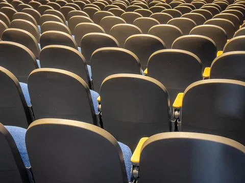 Empty gray and blue theater, auditorium seats, chairs. Stock Illustration