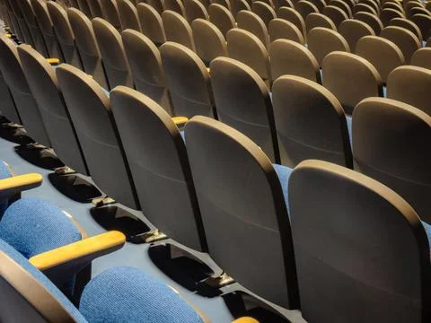 Empty gray and blue theater, auditorium seats, chairs. Stock Illustration