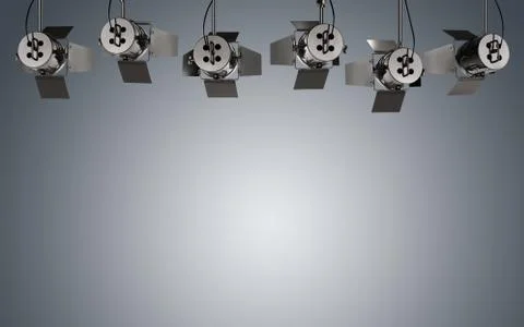 Empty gray background illuminated by stage lamps with copy space Stock Photos