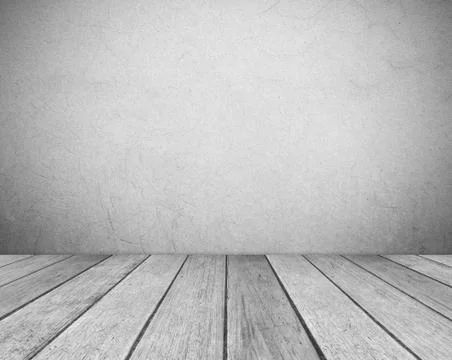 Empty gray cement wall and vintage wooden floor room in perspective view, gru Stock Photos