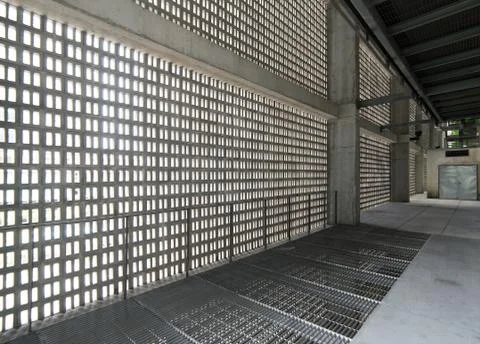Empty gray concrete corridor Stock Photos
