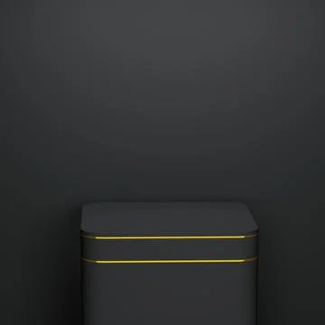 Empty gray cube podium with gold line on gray background Stock Illustration
