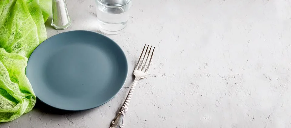 Empty gray plate serving for dinner Stock Photos