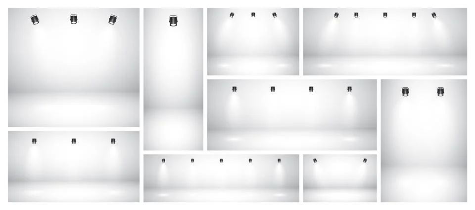 Empty gray studio abstract backgrounds with spotlights. Product showcase Stock Illustration