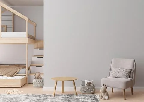 Empty gray wall in modern child room. Mock up interior in contemporary Stock Illustration
