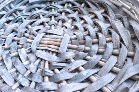 Empty Gray Wicker Basket Base, Circular Pattern, Closeup. Stock Photos