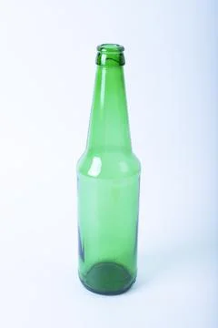 Empty green beer bottle isolated on white background Stock Photos