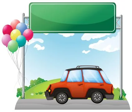 An empty green board above an orange jeep Ilustração Stock