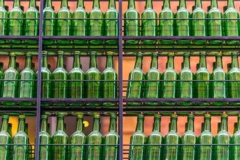 Empty green bottles Stock Photos