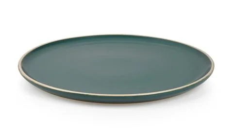 Empty green ceramic plate isolated on white background Stock Photos