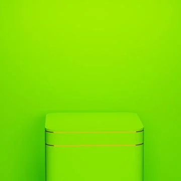 Empty green cube podium with gold line on green background Stock Illustration