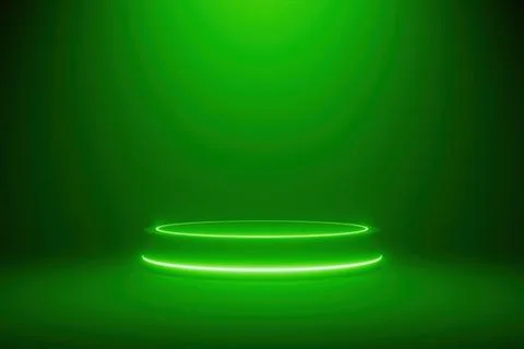 Empty green illuminated studio podium stage background for product display Stock Illustration