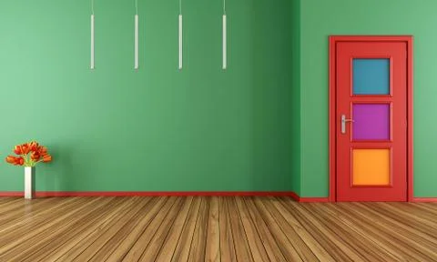 Empty green modern interior with door Stock Illustration