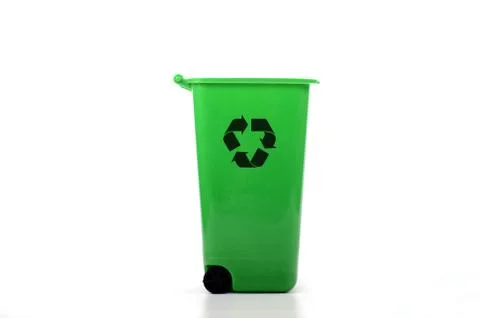 Empty green plastic recycle bin isolated Stock Photos