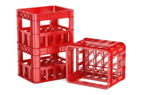 Empty green plastic storage boxes, crates for bottles. 3D rendering Stock Illustration