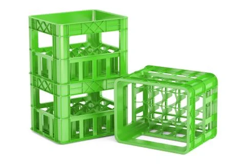 Empty green plastic storage boxes, crates for bottles. 3D rendering Stock Illustration