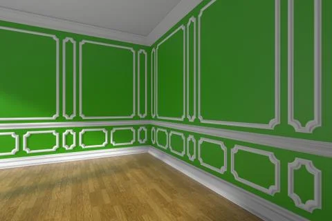Empty green room corner with molding and parquet floor Stock Illustration
