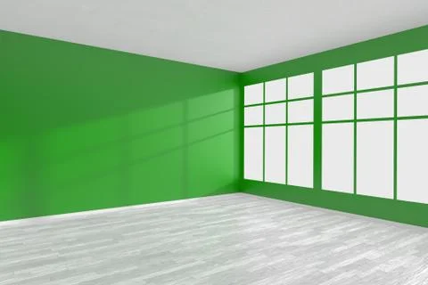 Empty green room corner with window and white floor Stock Illustration