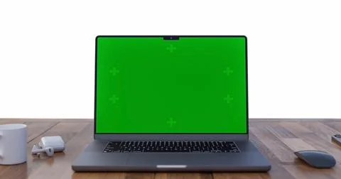 Empty Green Screen Display Laptop for Watching Stock Illustration
