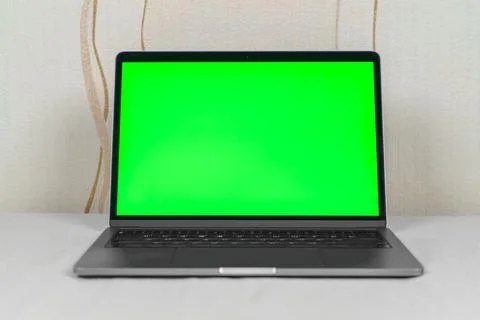 Empty Green Screen Display Laptop for Watching and Paste Background Stock Photos