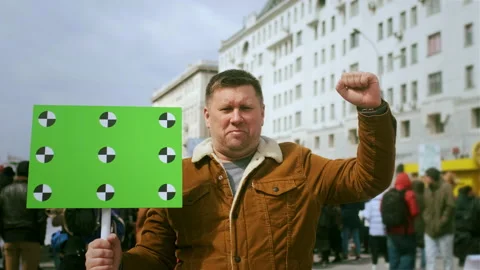 Empty green screen mockup banner with tracking points on political protest. Stock Footage 166284456