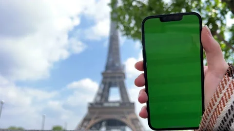 Empty green screen smart mobile telephone . chroma key concept Stock Footage 186423226