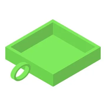 Empty green square container with ring handle, isometric view Illustration