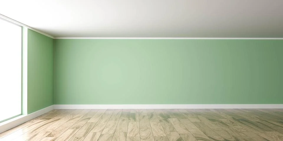 Empty green studio room interior background with bright lighting 3d render Illustrazione stock