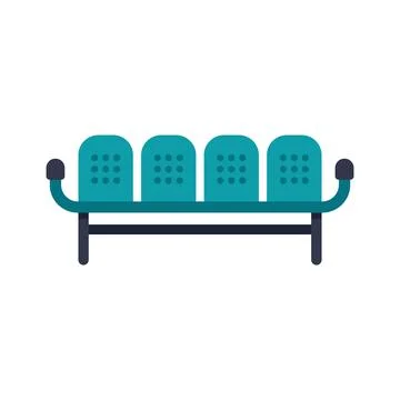 Empty green waiting chairs in public place icon Stock Illustration
