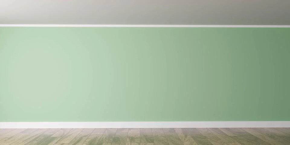 Empty green wall studio room interior background with wooden floor 3d render Stock Illustration